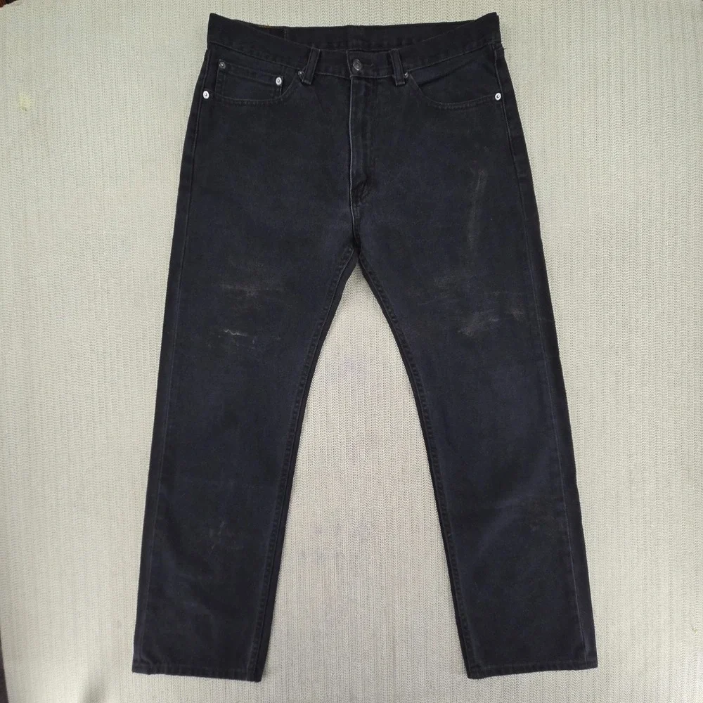 Levis 505 Jeans Mens 36x32 Black Straight Leg Denim Pants Classic Fit